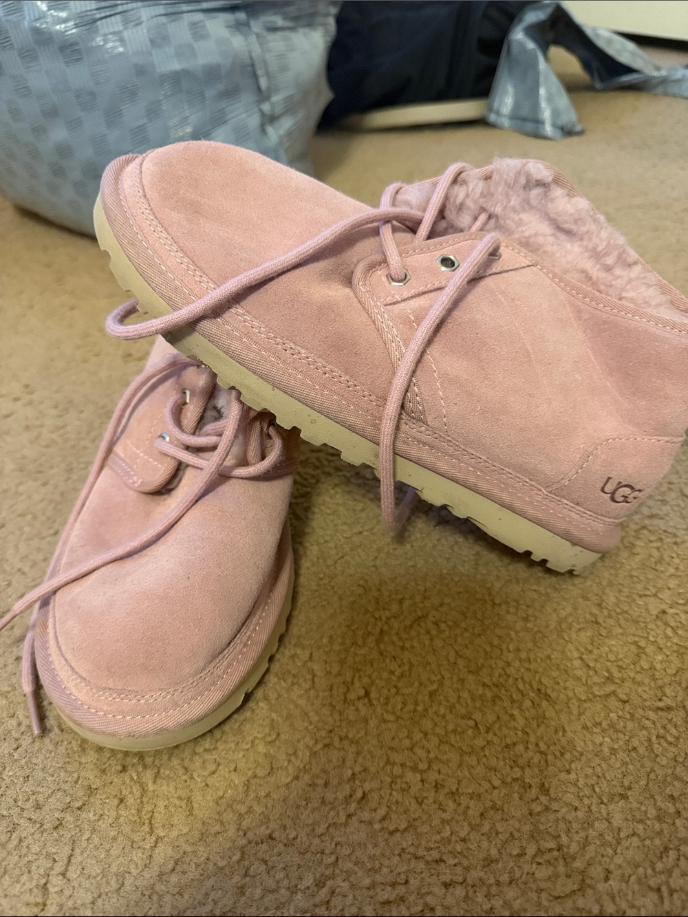Never Worn UGG Blush Pink Suede Lace-Up Shearling Shoes